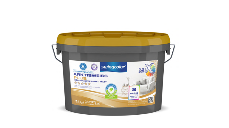 Farbeimer swingcolor Arktisweiss Plus Mix, 1 Liter, Basis 2